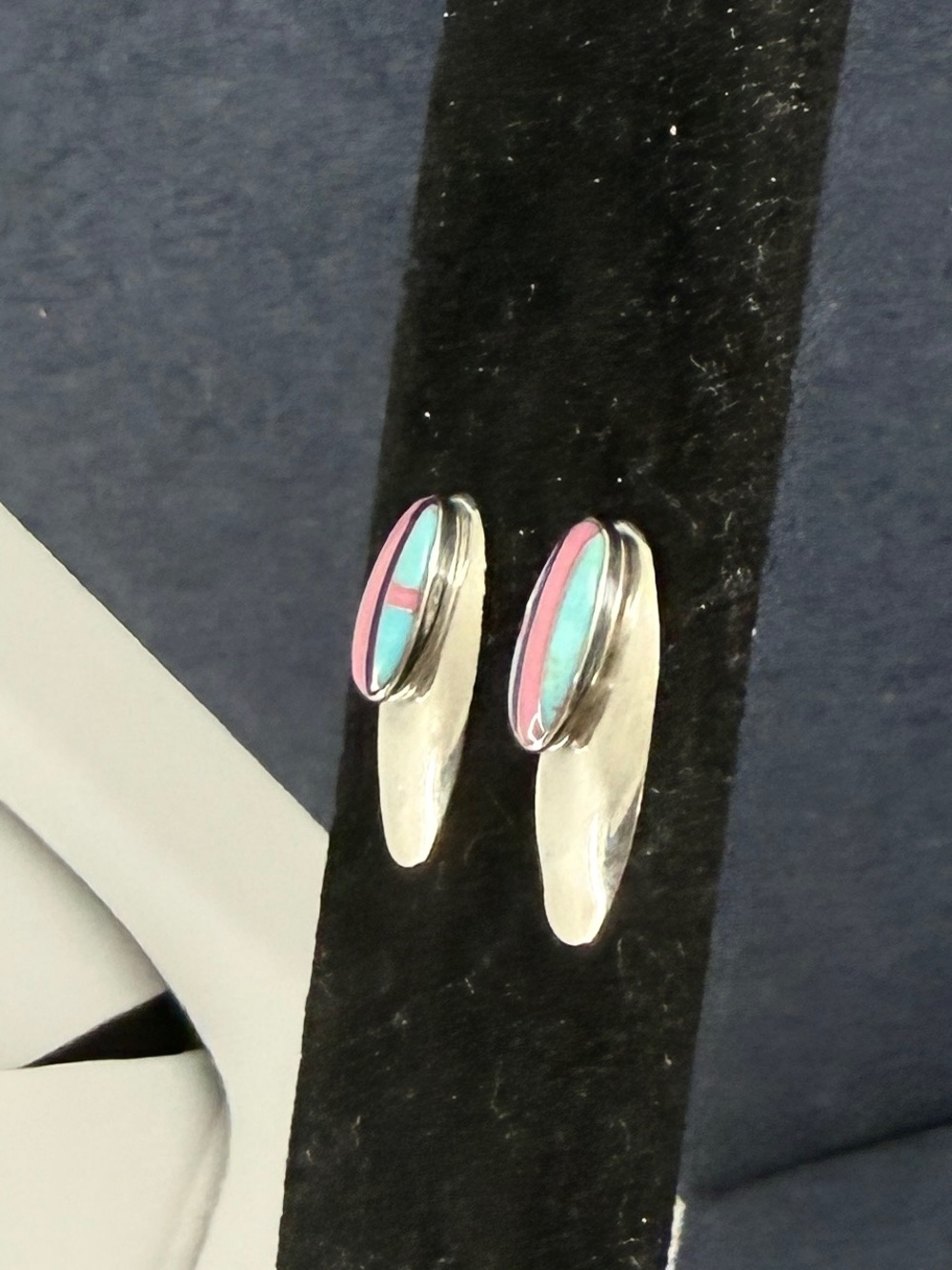 ELLA PETER Navajo Sterling Silver Turquoise Purple Spiny Oyster Post Earrings - Picture 3 of 11